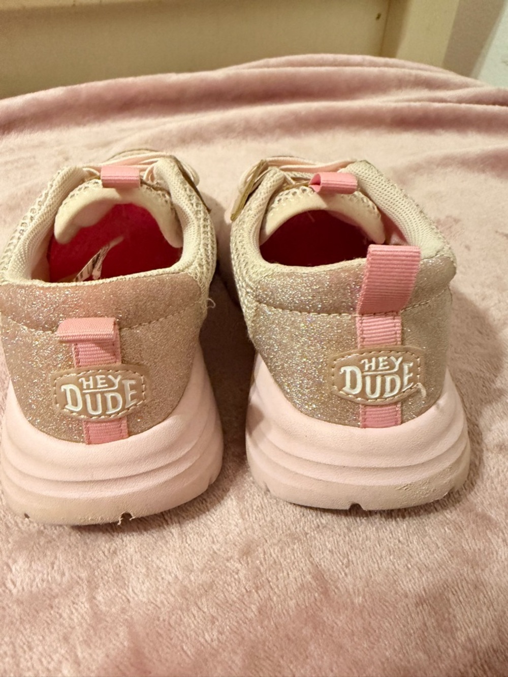 Hey Dude Kids Pink Glitter Slip-On Sneakers with White Logo